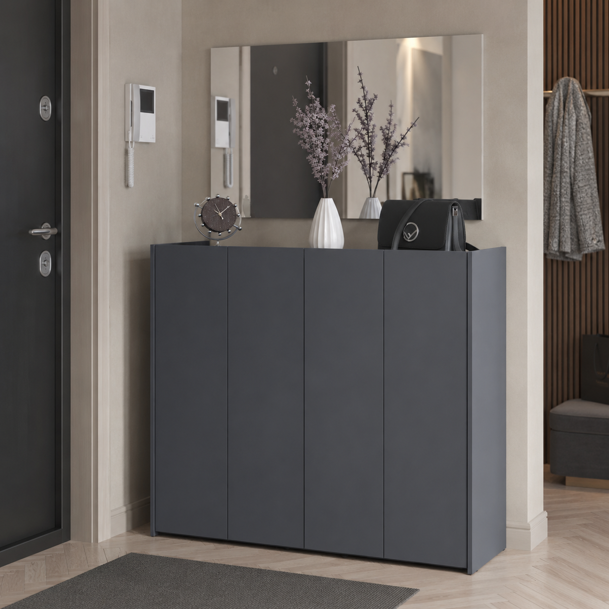 Прихожая Doros Кассель с зеркалом 4 ДСП 128х40х110 см Графит (42005498) Прихожая Doros Кассель с зеркалом 4 ДСП 128х40х110 см Графит (42005498)
