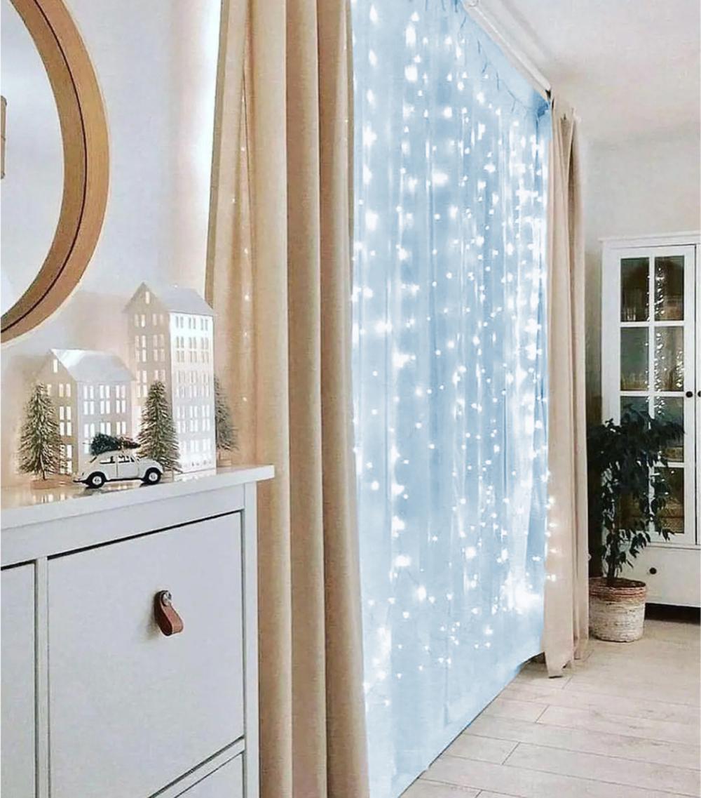 Гирлянда штора Роса от USB и батареек с пультом прозрачная жилка 3x2 м Холодный белый - фото 6 Гирлянда штора Роса от USB и батареек с пультом прозрачная жилка 3x2 м Холодный белый - фото 6