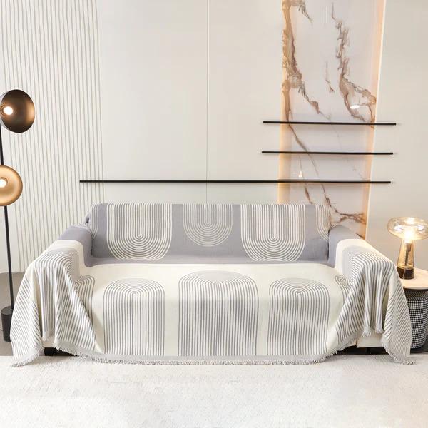 Плед покрывало на диван и кровать для мягкой мебели с узором 180х230 см Бело-серый - фото 4 Плед покрывало на диван и кровать для мягкой мебели с узором 180х230 см Бело-серый - фото 4