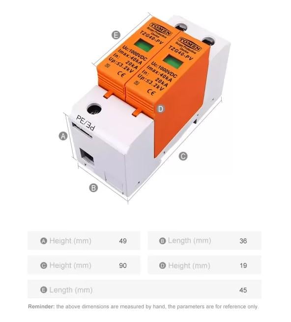 Пристрій захисту від імпульсної перенапруги ПЗІП для постійного струму Tomzn TZG40-PV 2P SPD 500V DC 40kА PV - фото 3