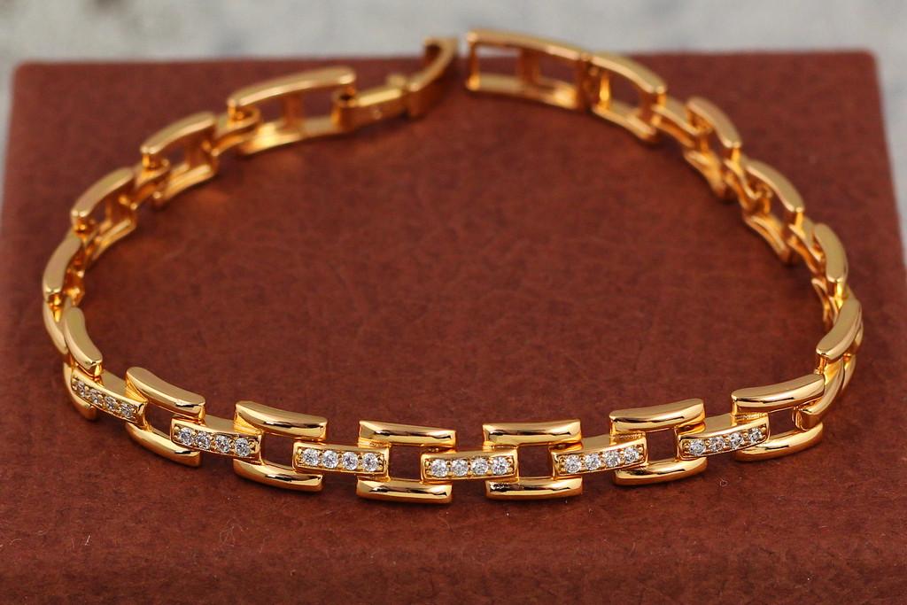 Браслет Xuping Jewelry Звенья с камешками прямоугольные 18,5 см 7 мм Золотистый (1699715908)