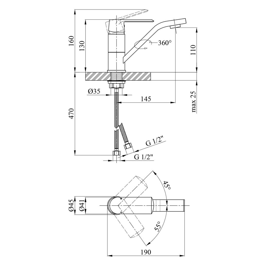 Смеситель для раковины с поворотным изливом Kroner KRP Armada C011 Хром (CV024310) - фото 4