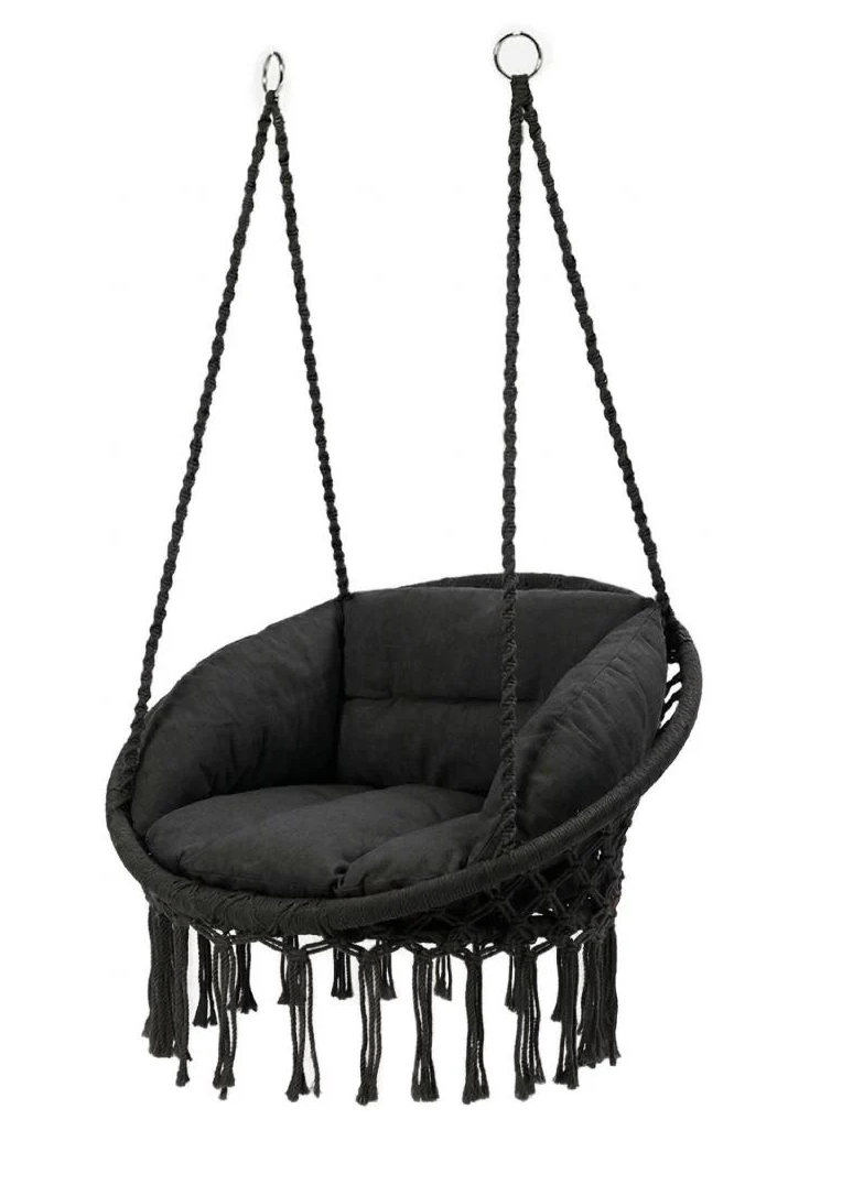 Садовое кресло-качалка с подушкой LEOBRO Boho Deluxe XL 80 см нагрузкой до 150 кг Black (LB-1111)
