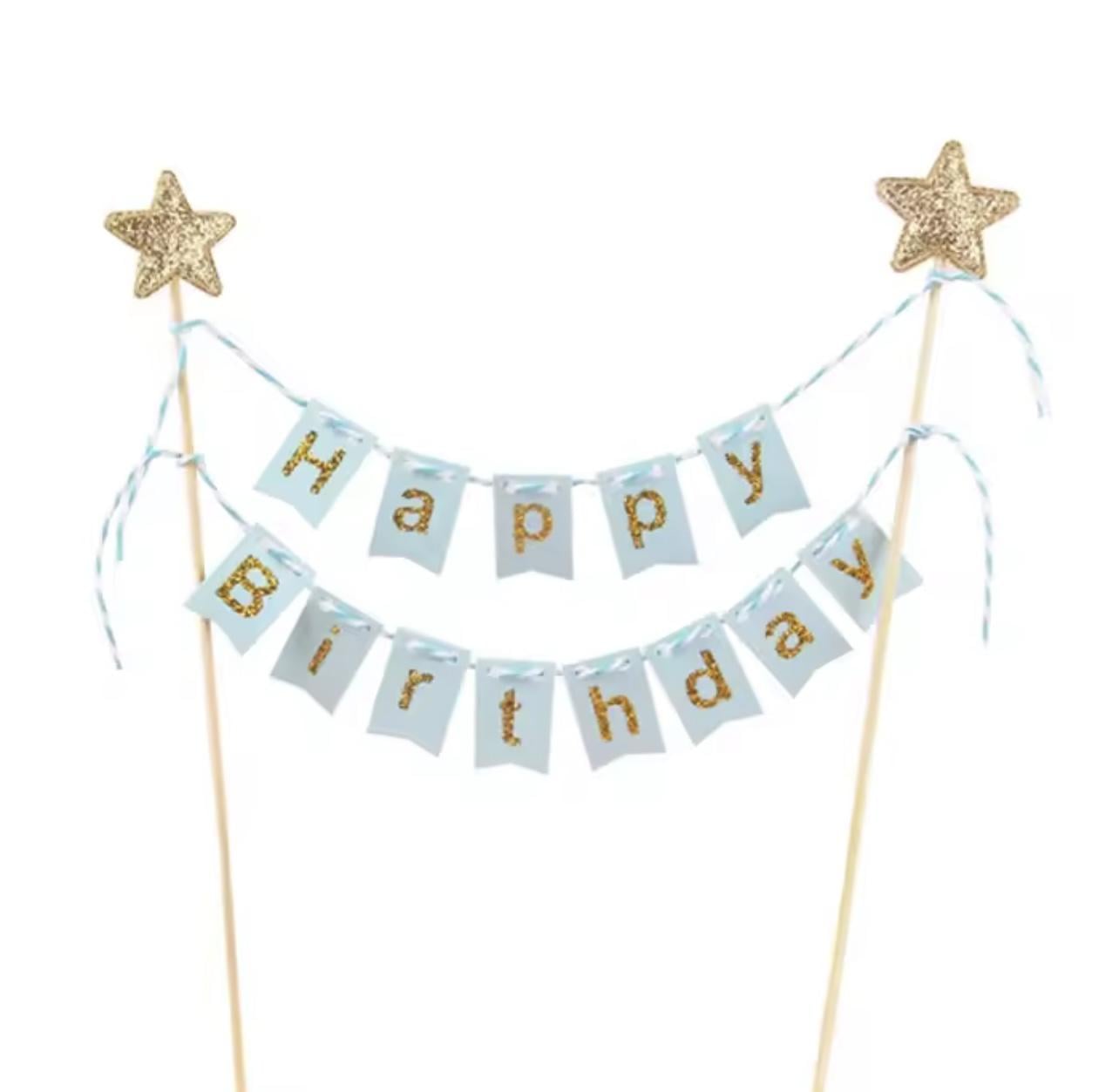 Топер в торт HAPPY BIRTHDAY Прапорці Блакитний (29017850)