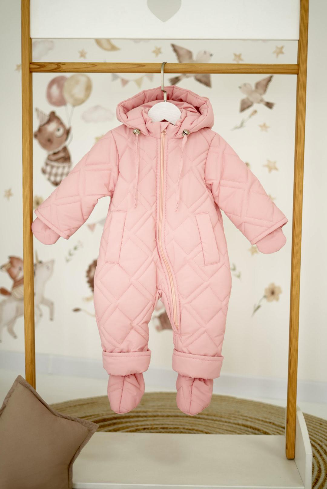 Комбінезон дитячий зимовий суцільний стьобаний 68 см Рожевий (978)