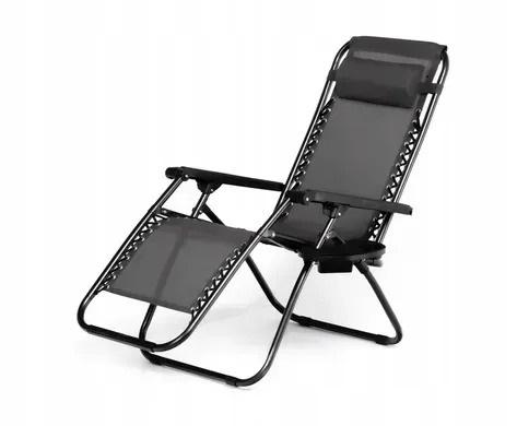 Шезлонг-кресло для сада раскладной с подголовником и подстаканником Черный Шезлонг-кресло для сада раскладной с подголовником и подстаканником Черный
