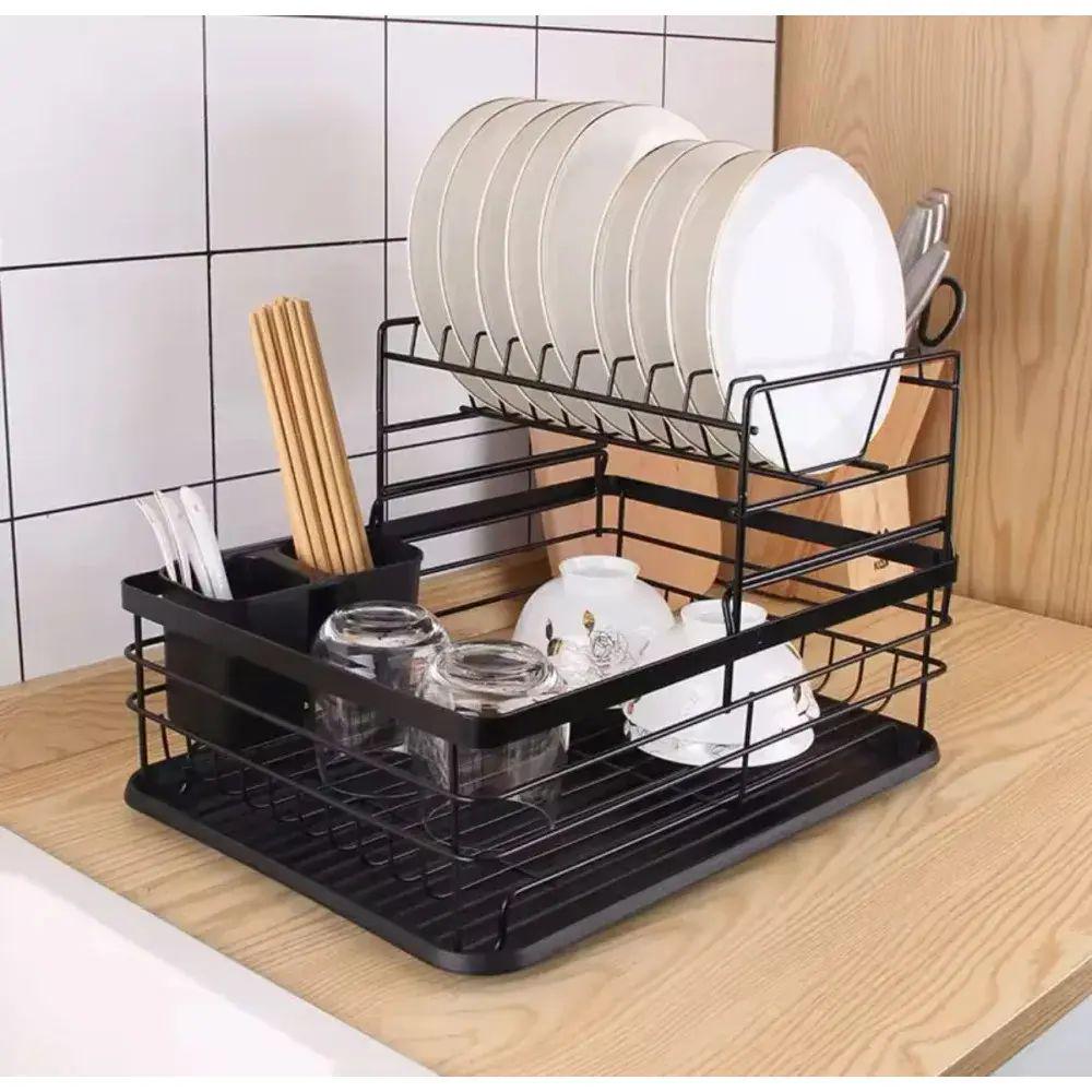 Сушилка для посуды органайзер kitchenware AND-1 настольная с несколькими отсеками из нержавеющей стали Черный