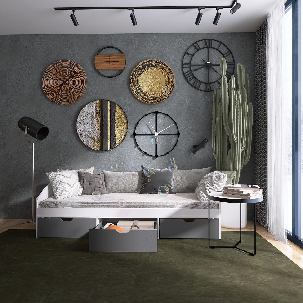 Ліжко дитяче з ящиками Еверест Комфорт-3 суцільний щит Білий/Графітовий