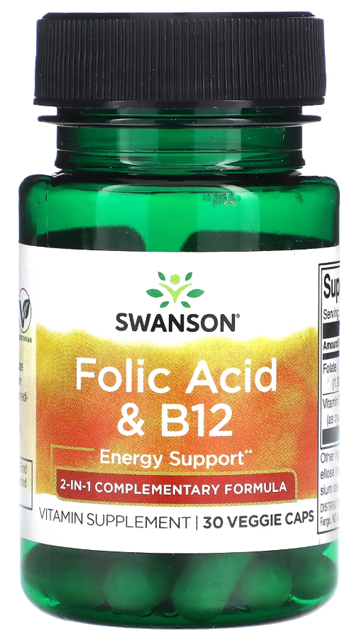 Фолиевая кислота и витамин B12 Swanson Folic Acid and B12 30 капсул