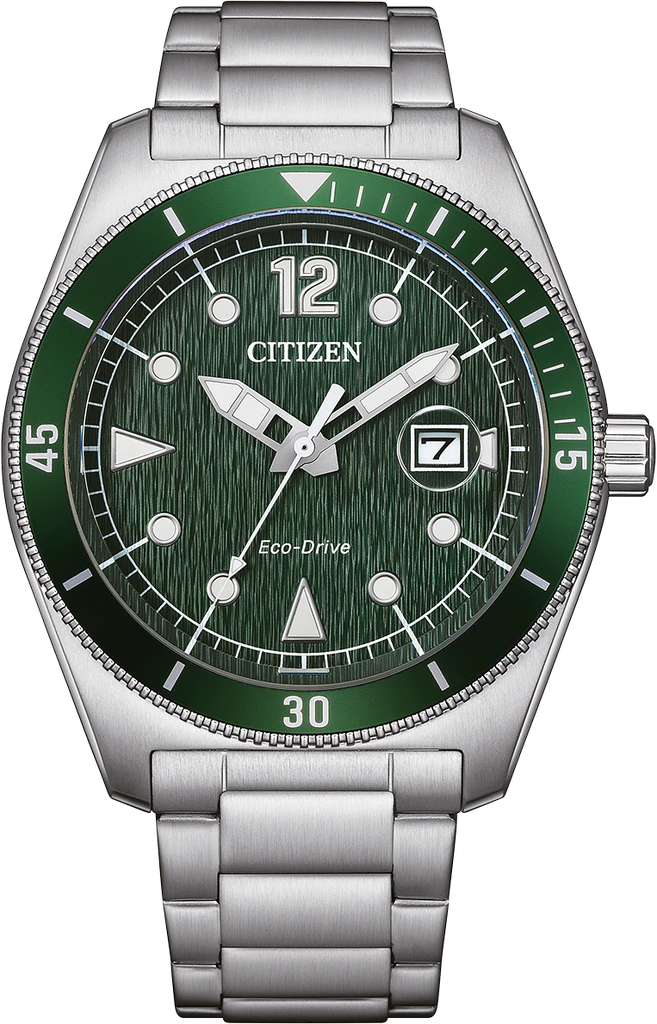 Наручний годинник чоловічий Citizen AW1880-55X Eco-Drive з сталевим корпусом/зеленим циферблатом та водозахистом 100 м
