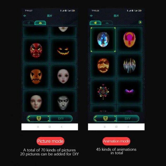 Маска светодиодная для лица на Helloween Bluetooth APP Control - фото 10