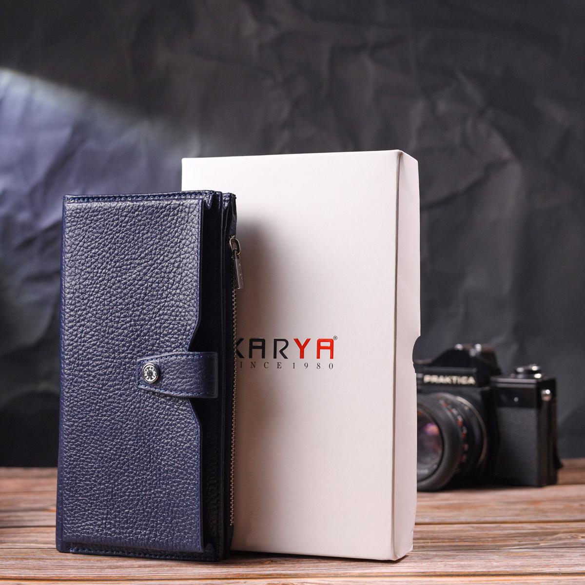 Бумажник вертикальный Karya Men Wallet 21423 из натуральной кожи Синий - фото 9