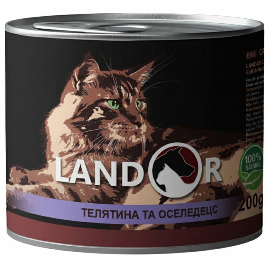 Корм влажный для пожилых котов LANDOR Agein Veal&Herring Телятина с селедкой полноценный 200 г (31365312)