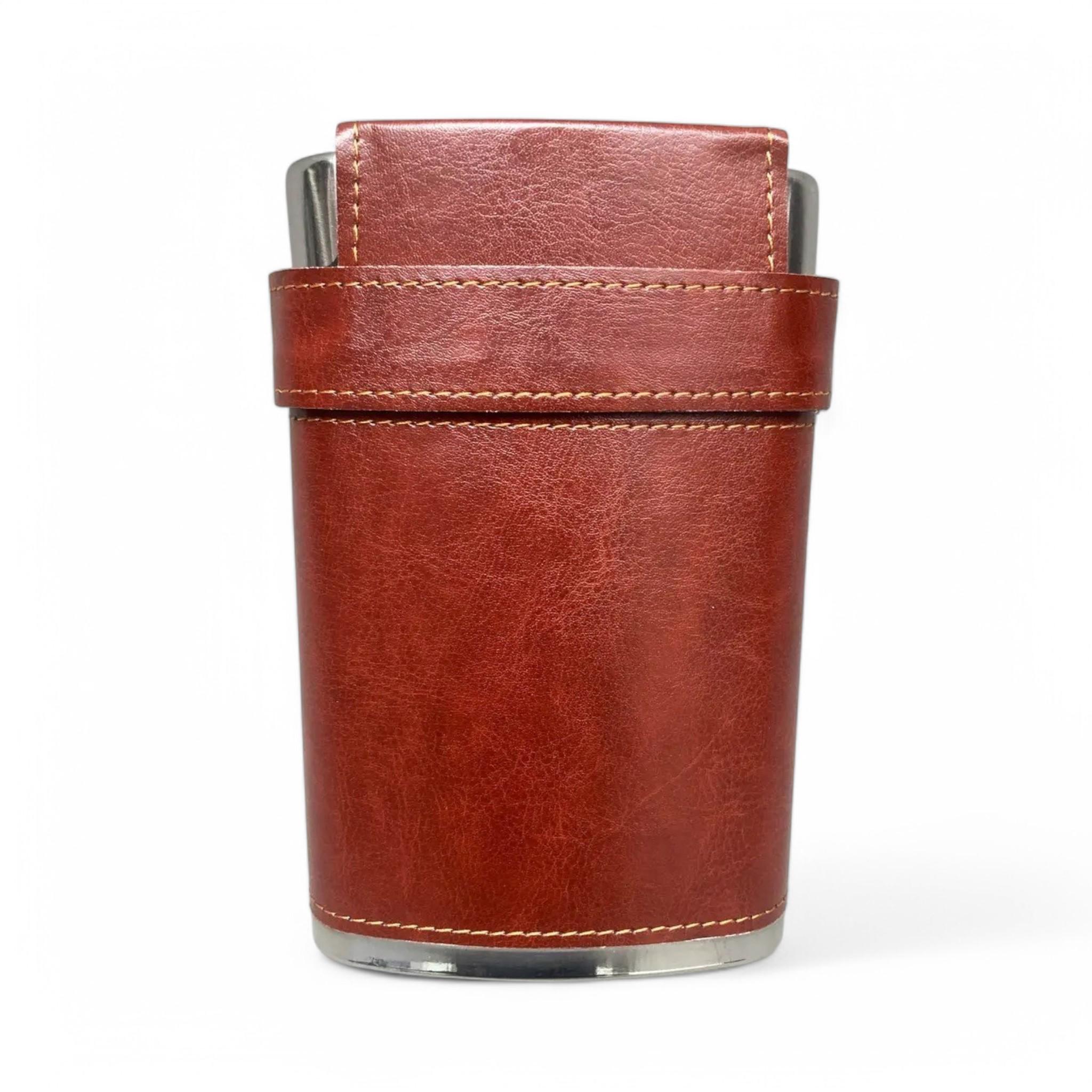 Фляга 9oz 266 мл в коже 3 рюмки 10 мл в крышке Brown (F_BZ-9)