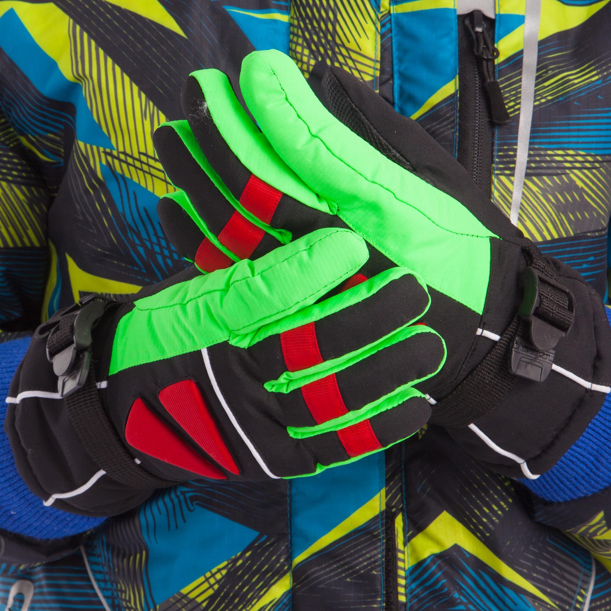 Перчатки горнолыжные детские Zelart SP-Sport C-0533 L-XL Черный/Салатовый (DR007602)