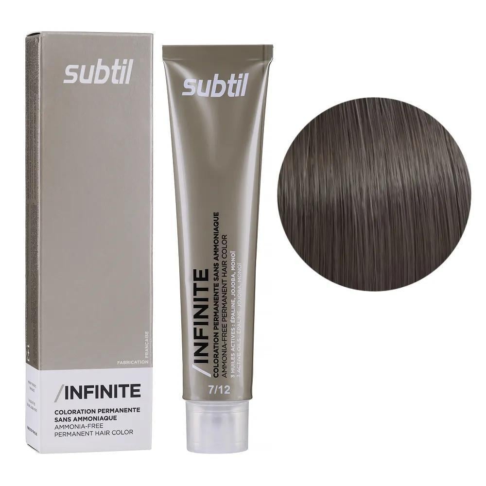 Крем-фарба безаміачна для волосся Subtil Infinite Permanent Hair Color 7.12 Блондин попелястий перламутровий 60 мл