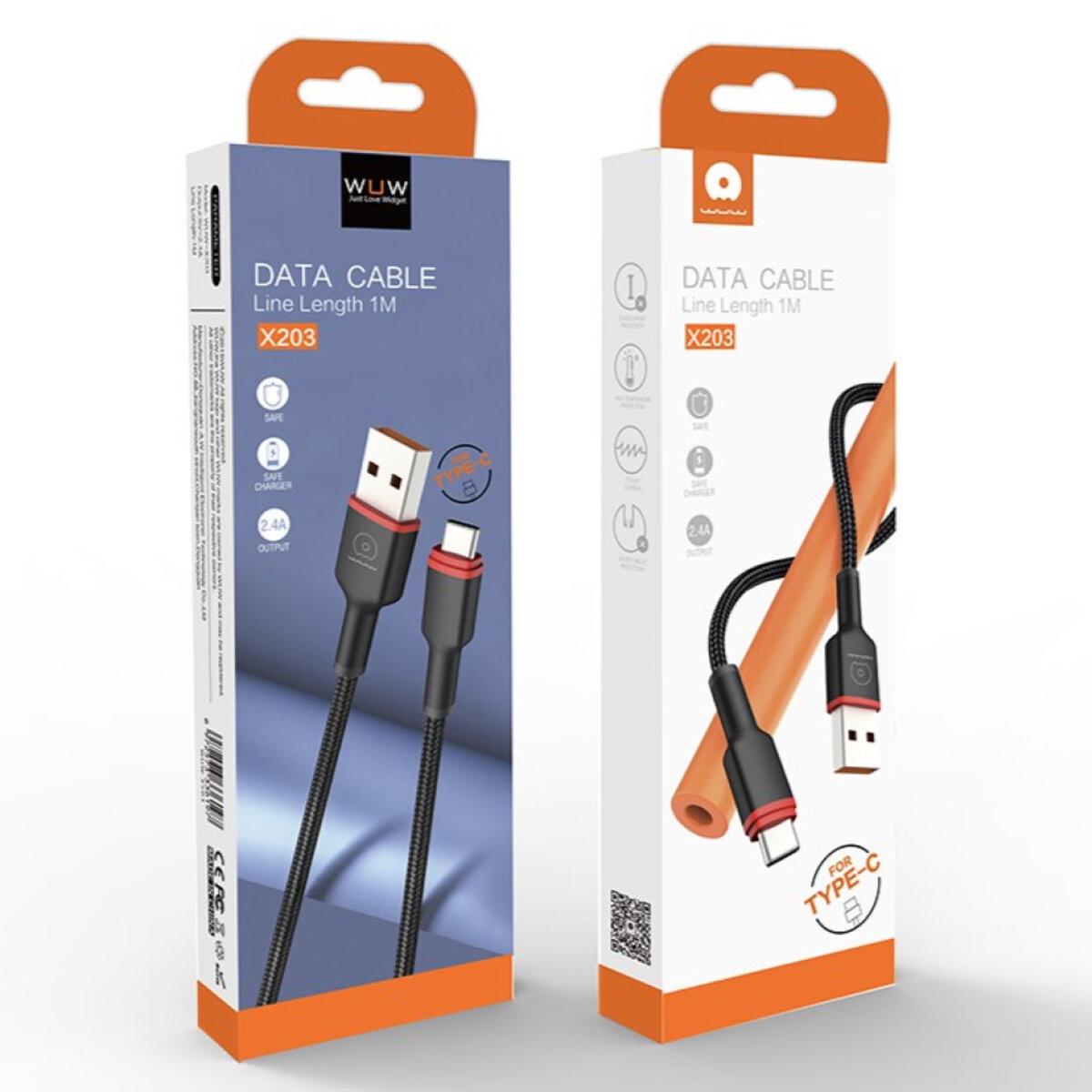 Кабель WUW X203 для заряджання та передачі даних USB на Type-C 2,4 A 1 м Чорний (618306) - фото 4 Кабель WUW X203 для заряджання та передачі даних USB на Type-C 2,4 A 1 м Чорний (618306) - фото 4
