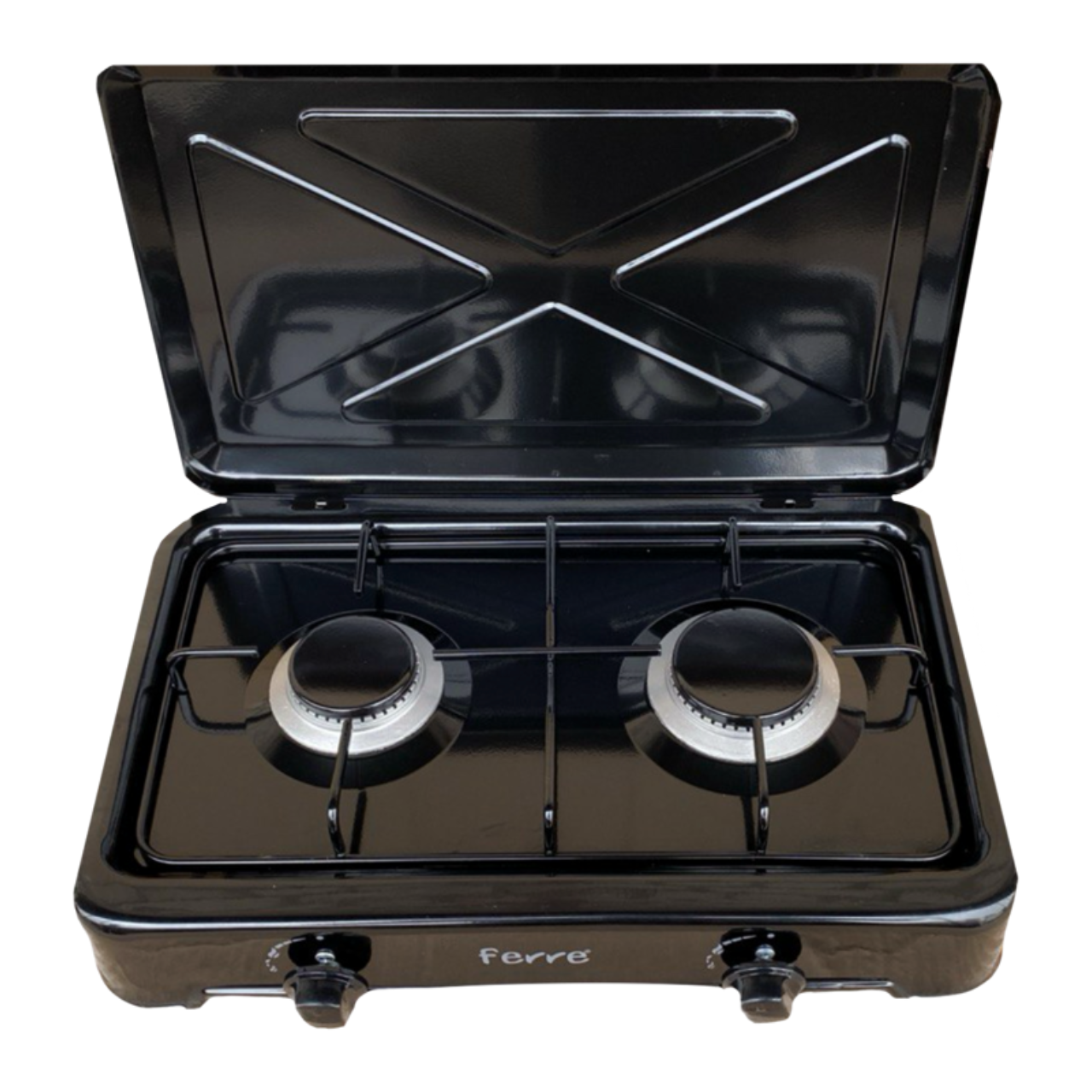 Плитка газовая настольная Ferre O-200-BL 2-х конфорочная с крышкой (1797362591)