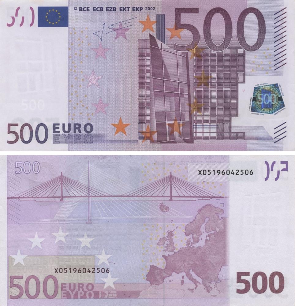 Коллекционная банкнота Германия 500 евро 2002 Х R010 AU-UNC (Б06802)