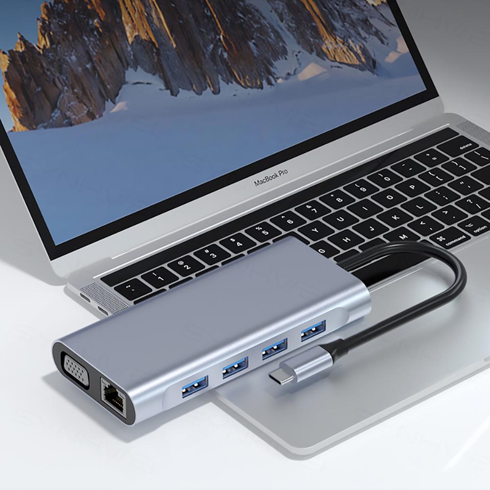 Разветвитель для ноутбука Type-C хаб Addap MH-13 многофункциональный 11в1 4xUSB 3.0/Type-C/HDMI/VGA/Ethernet/SD/MicroSD/3,5 мм - фото 13