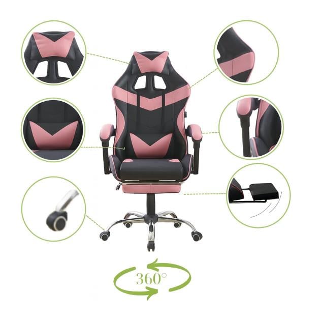 Крісло офісне комп'ютерне Bonro B-810 з підставкою для ніг Рожевий (21589836) - фото 4 Крісло офісне комп'ютерне Bonro B-810 з підставкою для ніг Рожевий (21589836) - фото 4