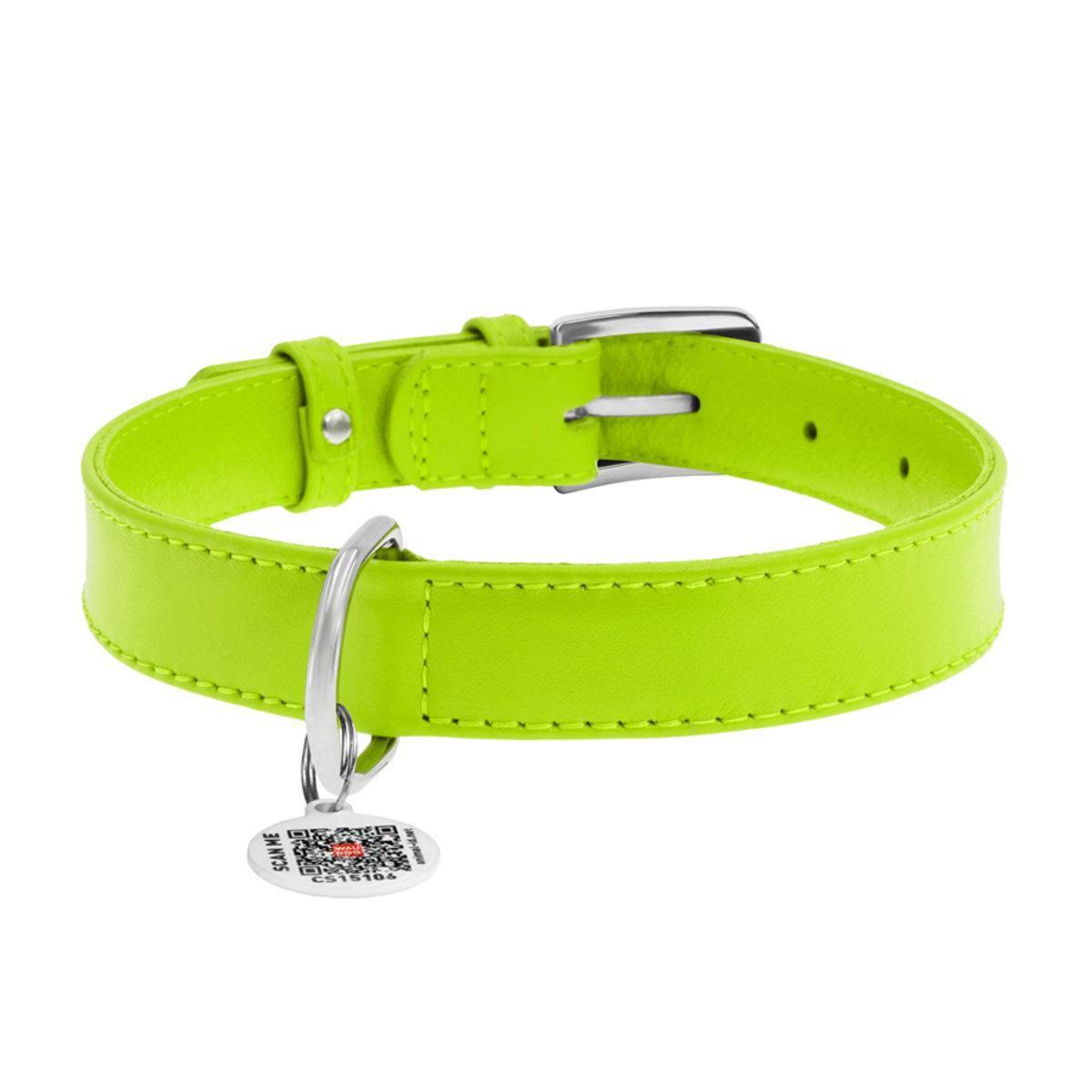 Ошейник для собак кожаный Waudog Glamour с QR паспортом M 20 мм х 30-39 см Салатовый (32935 Col)