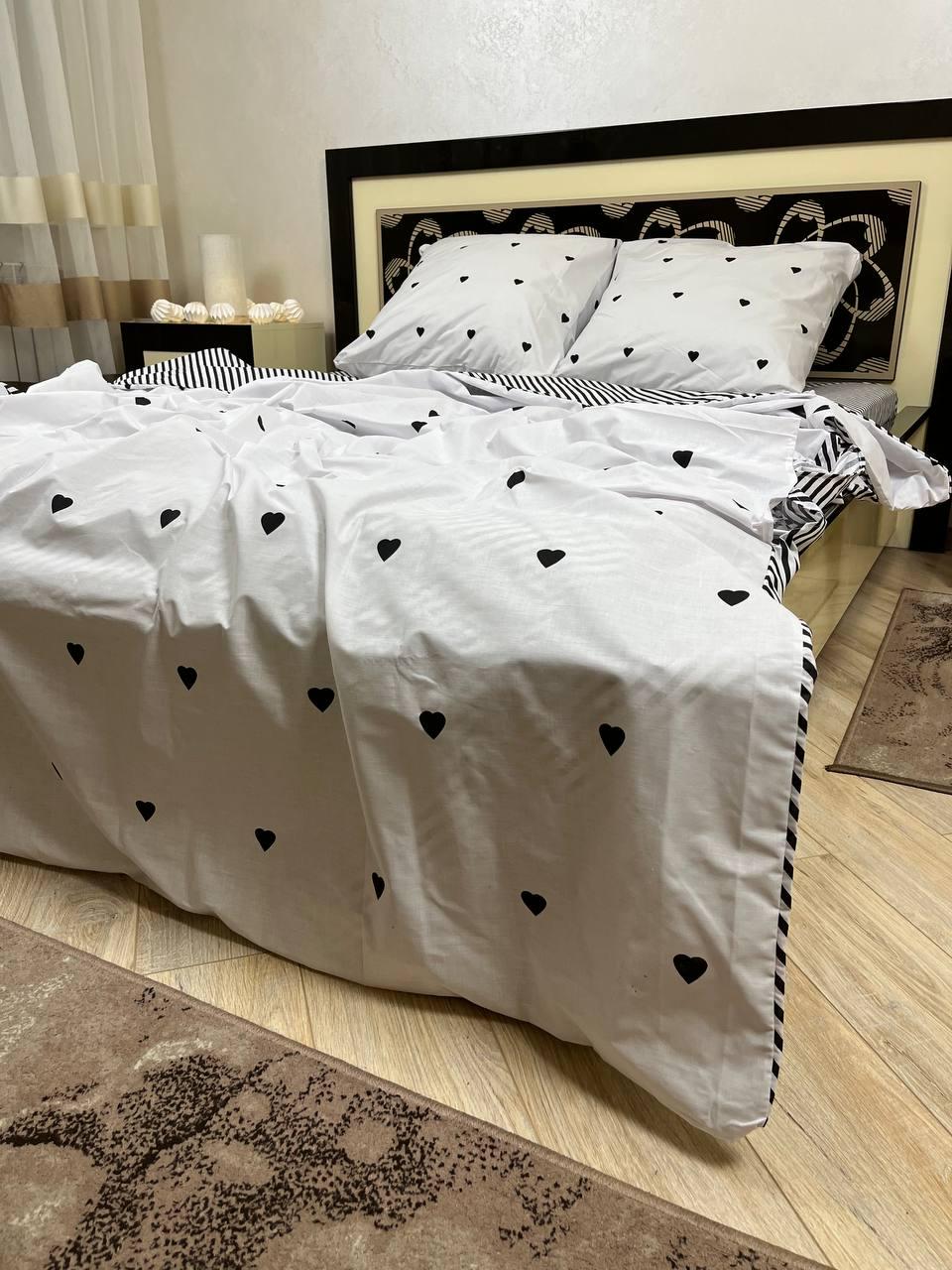 Комплект постільної білизни Серце 200х220 см євро бавовняний 50х70 см Чорний/Білий