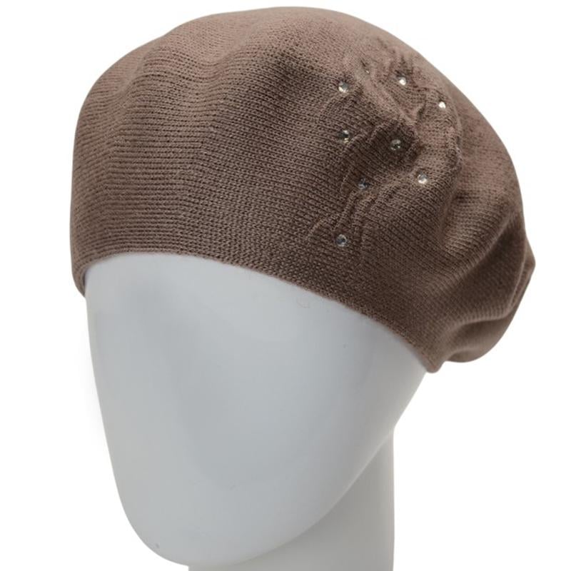 Берет женский Lirus ЛЕРА двойной тонкого вязания с узором one size Темно-пудровый (282708)