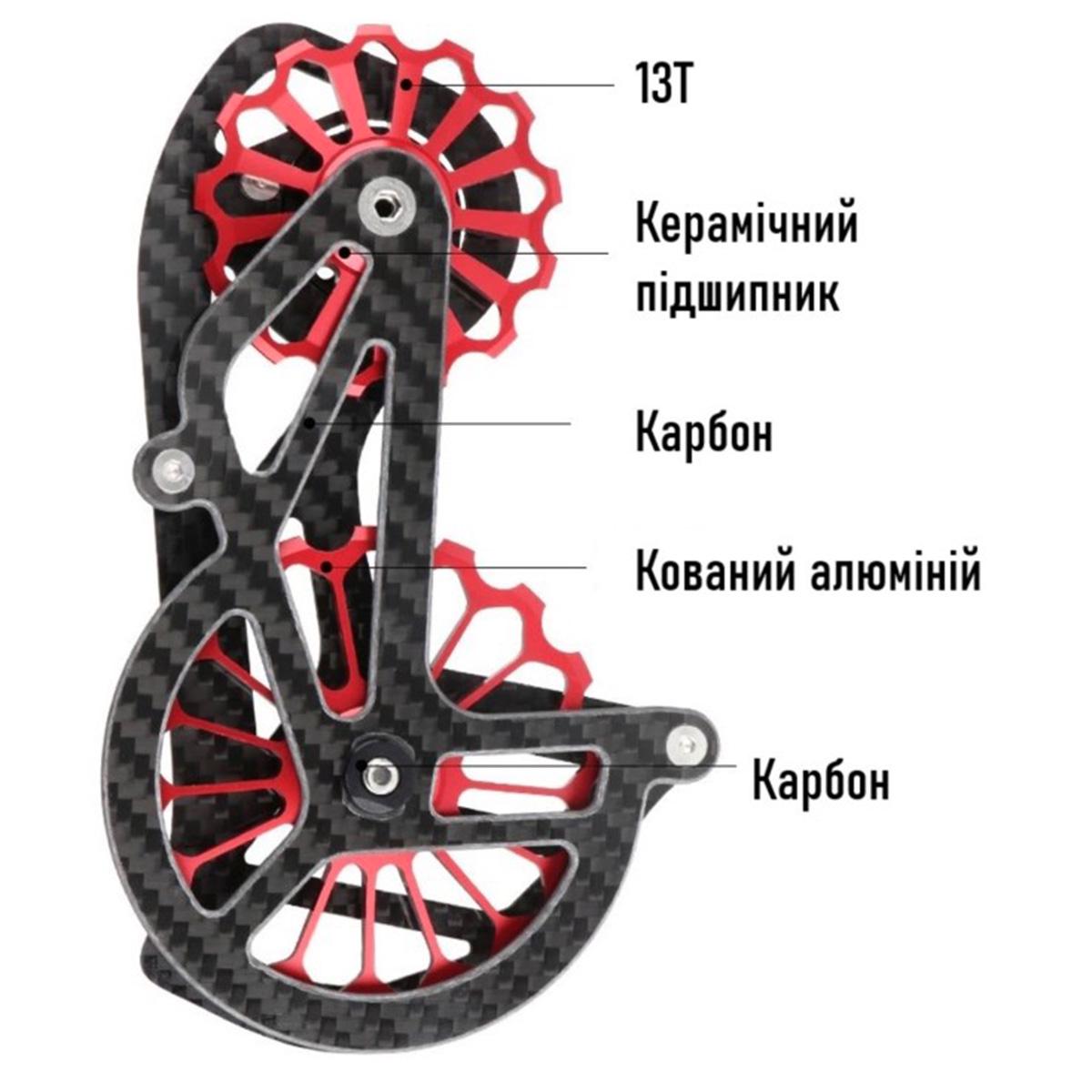 Лапка заднего переключателя карбоновая Race Work SD3 OSPW для Shimano 105 R7000 Черный/Красный (3691) - фото 3