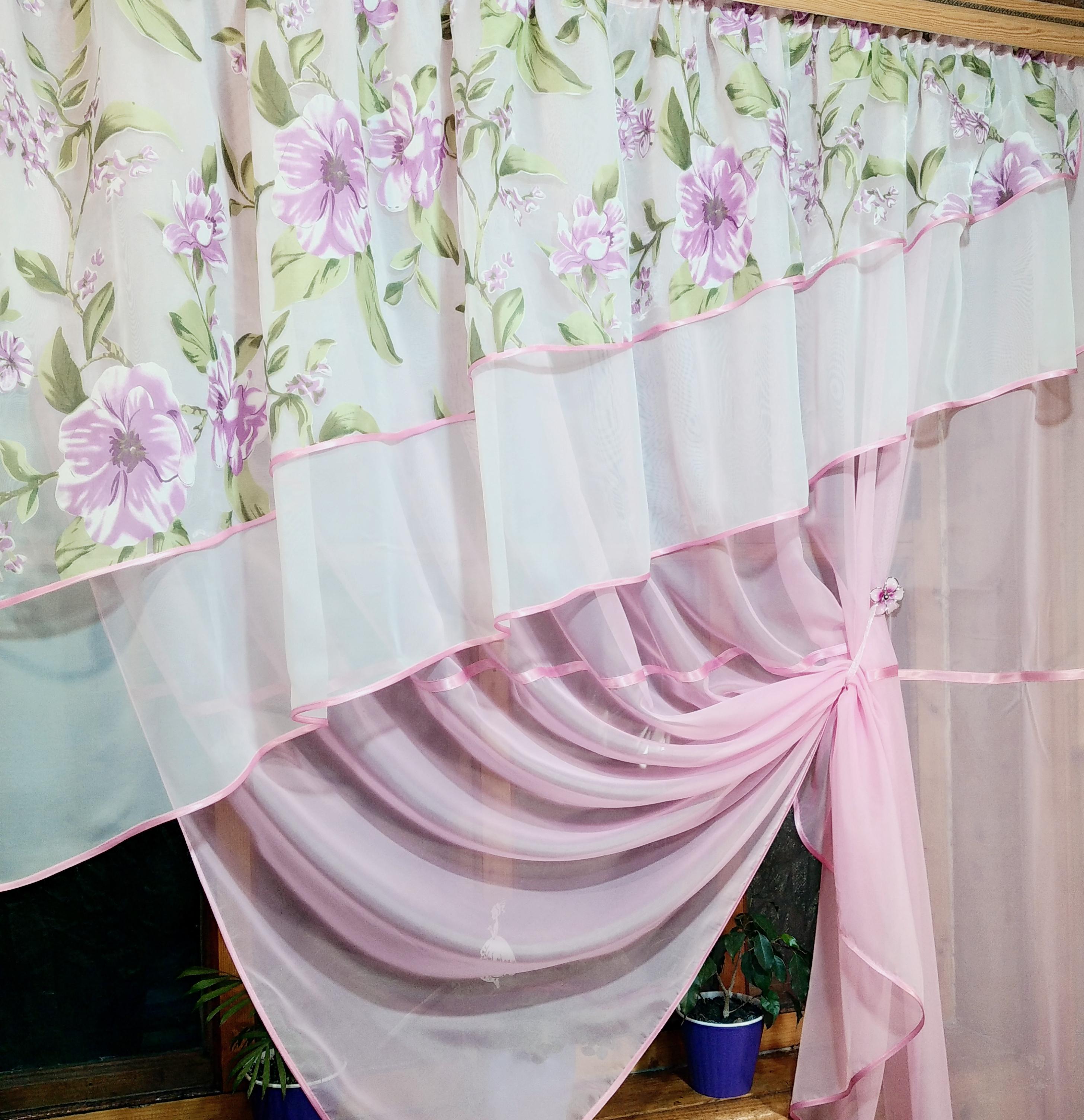 Занавеска кухонная готовая короткая Алия Розовый/Яблочный - фото 5 Занавеска кухонная готовая короткая Алия Розовый/Яблочный - фото 5