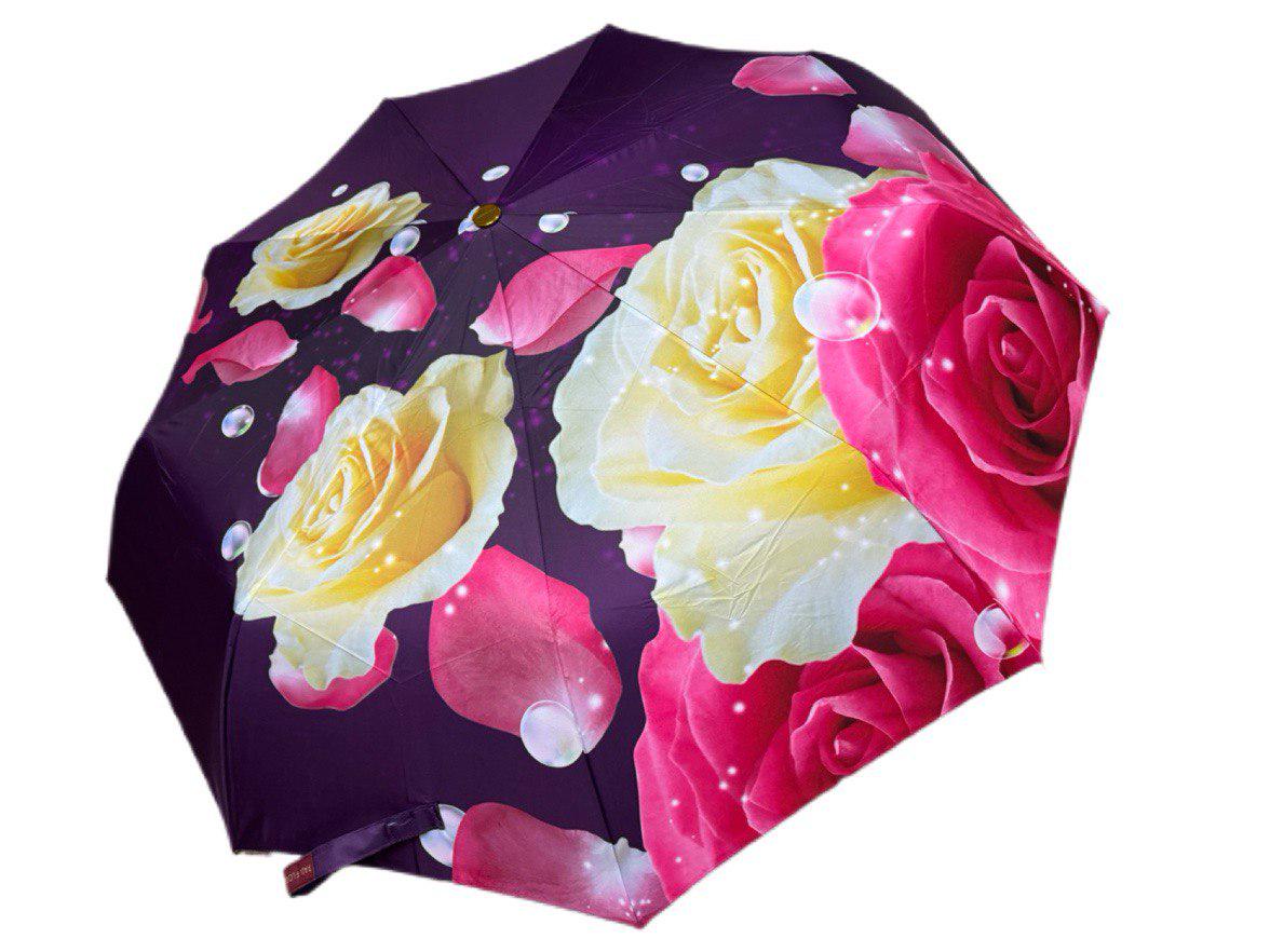 Парасолька жіноча автоматична Rain Flowers з квітковим принтом анти-вітер 9 спиць (1080)