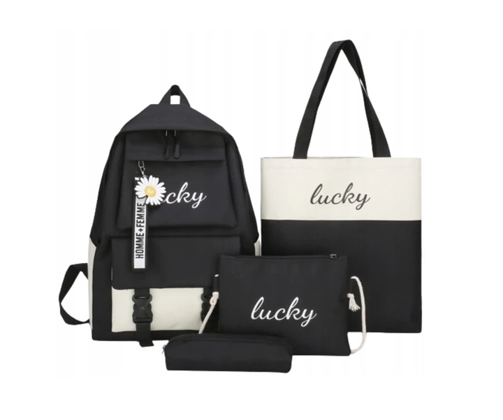 Рюкзак школьный для девочки Lucky 4в1 Черно-белый