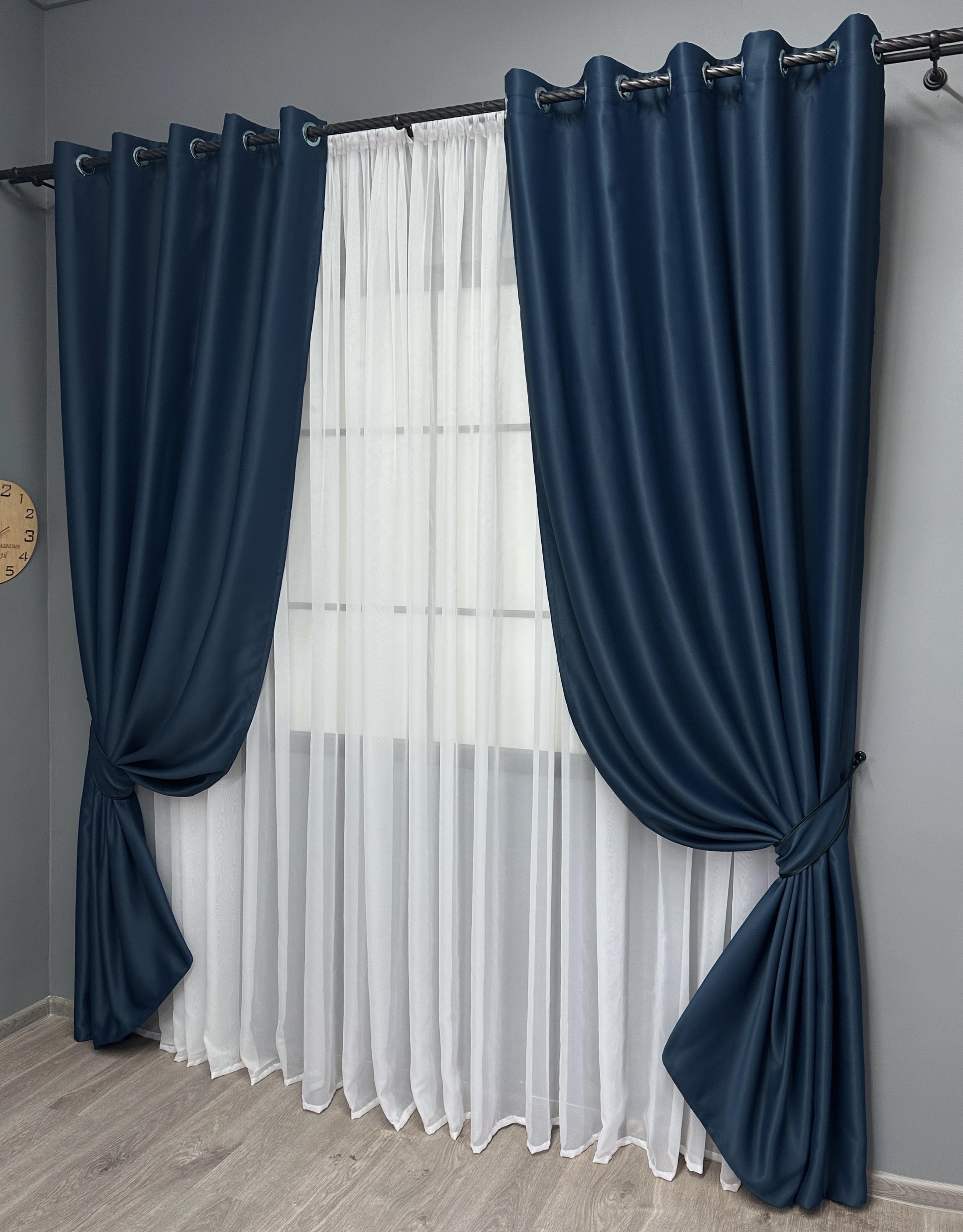 Комплект штор на люверсах VR-Textil Блэкаут Bagema Rvs № 1474ш 150х250 см 2 шт. Синий (37-0256) - фото 2