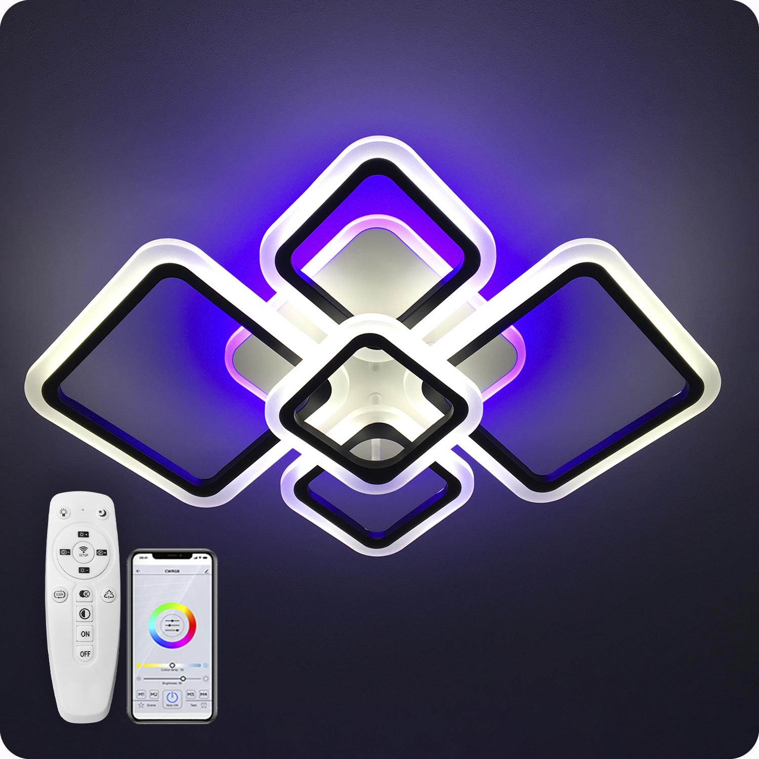 Люстра світлодіодна 517 Light 3color з пультом 80 Вт Чорний (02082) - фото 6