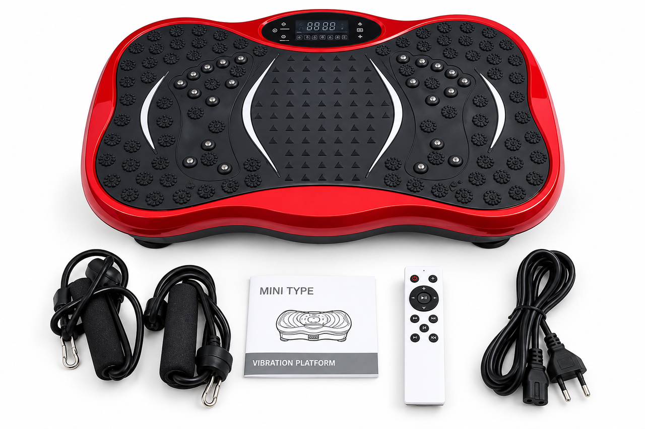 Віброплатформа TSVP-1-Red 200 Вт до 150 кг з еспандерами/пультом Bluetooth USB дисплеєм і 120 рівнями швидкості Червоно-чорний Віброплатформа TSVP-1-Red 200 Вт до 150 кг з еспандерами/пультом Bluetooth USB дисплеєм і 120 рівнями швидкості Червоно-чорний