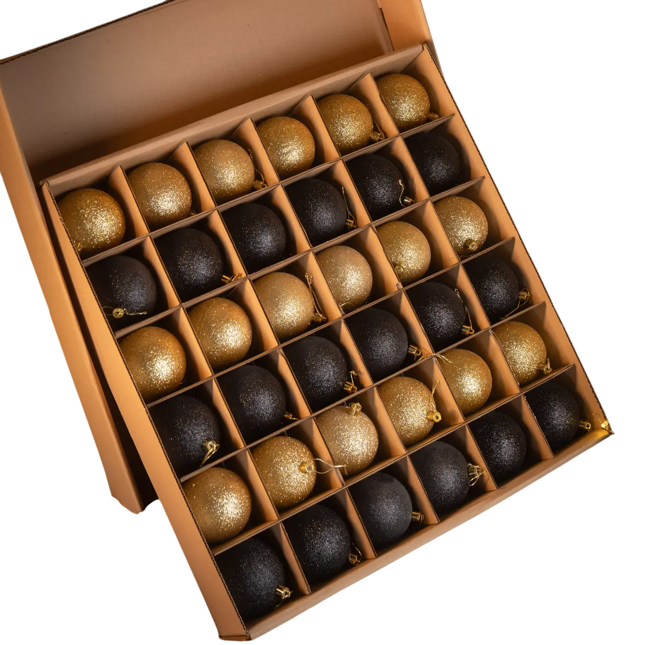 Новорічний набір ялинкових куль Блискучий мікс із пластику з блискітками 36 шт. Золотисто-чорний (150-41-Мікс золото-чорн.) Новорічний набір ялинкових куль Блискучий мікс із пластику з блискітками 36 шт. Золотисто-чорний (150-41-Мікс золото-чорн.)