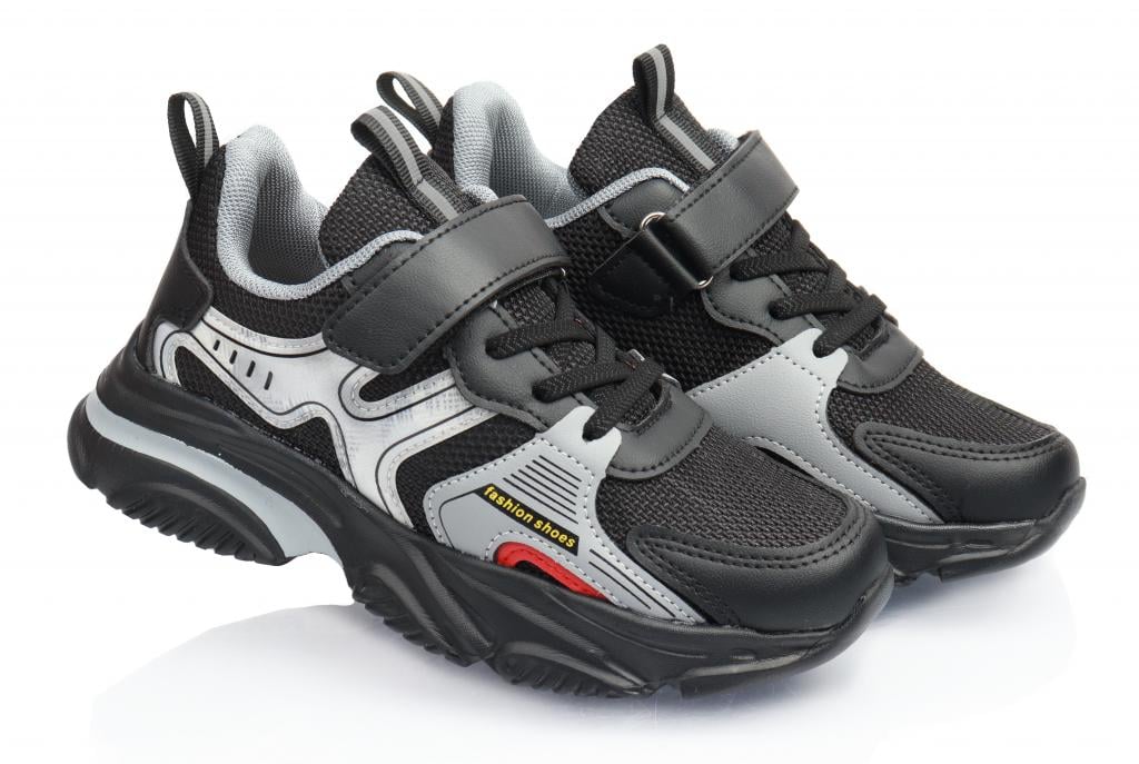 Кроссовки для мальчиков в сетку р. 32 Черно-серый (9972)