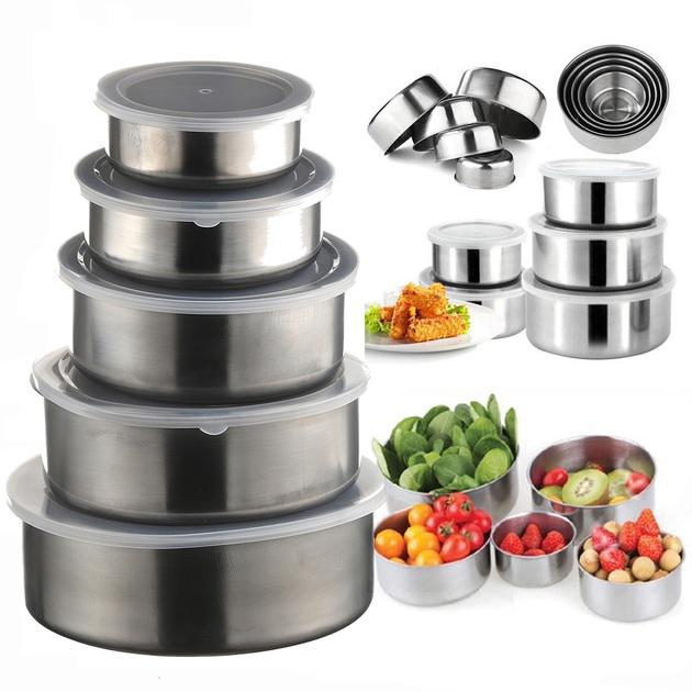 Набір харчових контейнерів із нержавіючої сталі з кришками 5 шт. 10/12/14/16/18 см (Com012) - фото 3 Набір харчових контейнерів із нержавіючої сталі з кришками 5 шт. 10/12/14/16/18 см (Com012) - фото 3