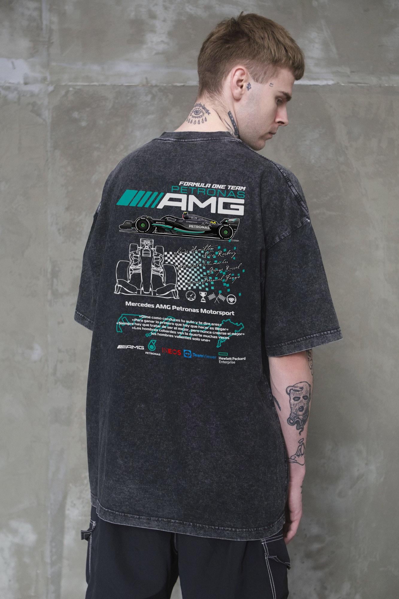 Футболка вываренная Without Washed Оверсайз с принтом AMG S/M Black (S/M 8056128 8056129)