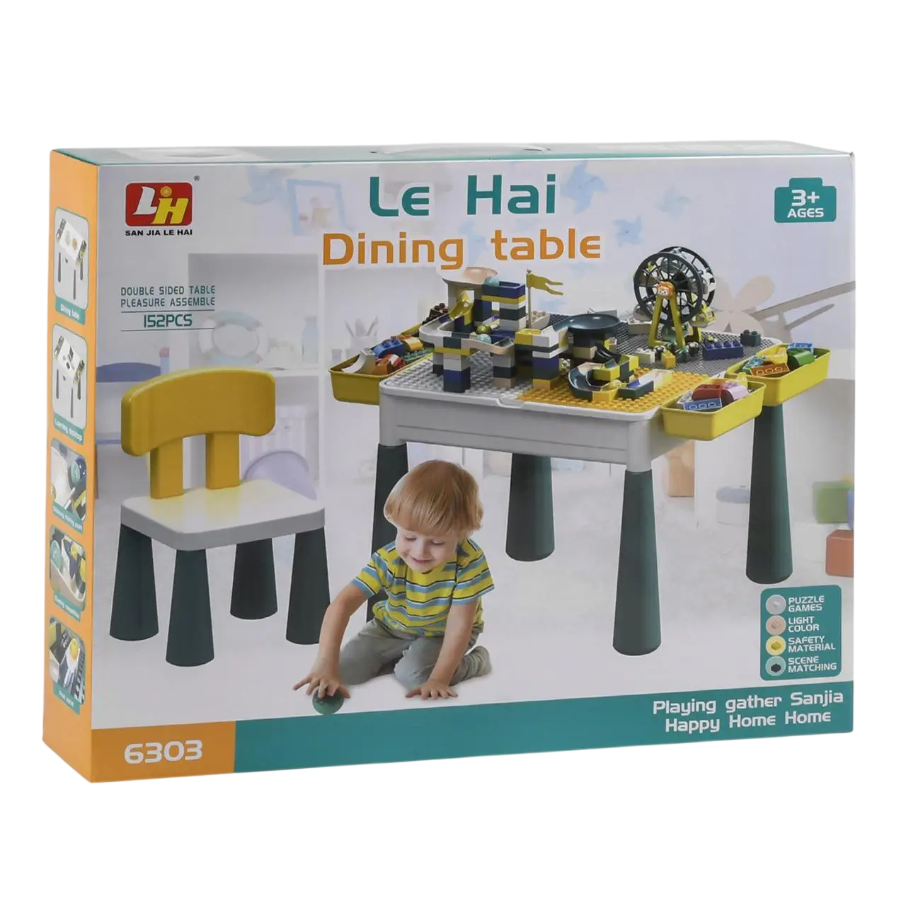 Столик дитячий ігровий зі стільцем та конструктором 6303 із пластику 53,5х43х53,5 см Синьо-білий (150-7-105179)