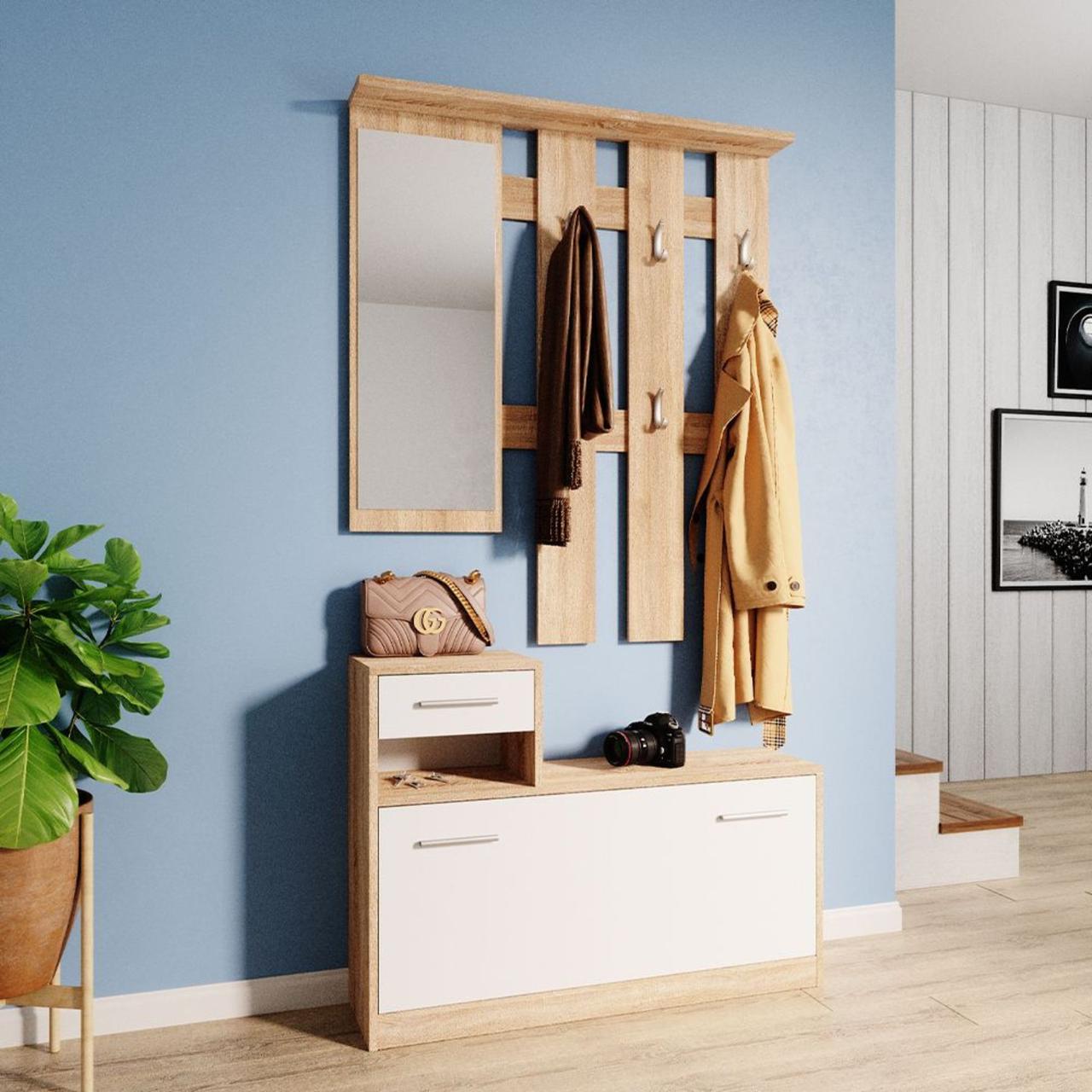Прихожая с зеркалом Doros Alice 100х25х182,9 см Белый/Дуб Сонома (DRS-011331)