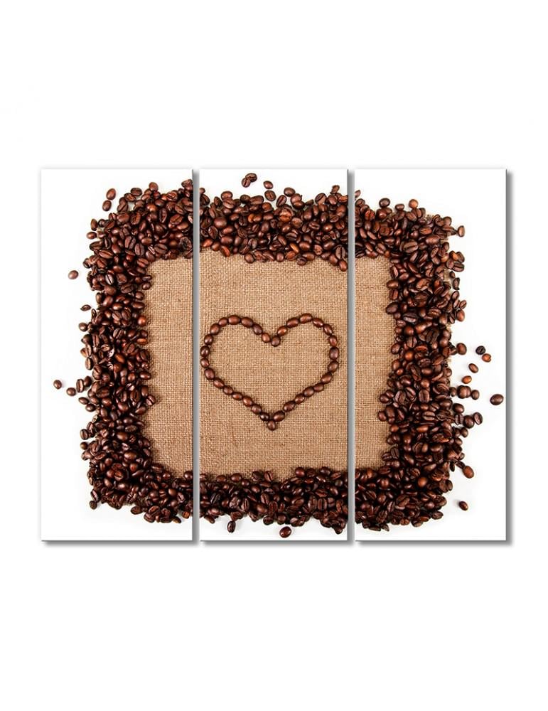 Картина модульная Рамка и сердце в кофейных зернах 3 модуля 50x75 см