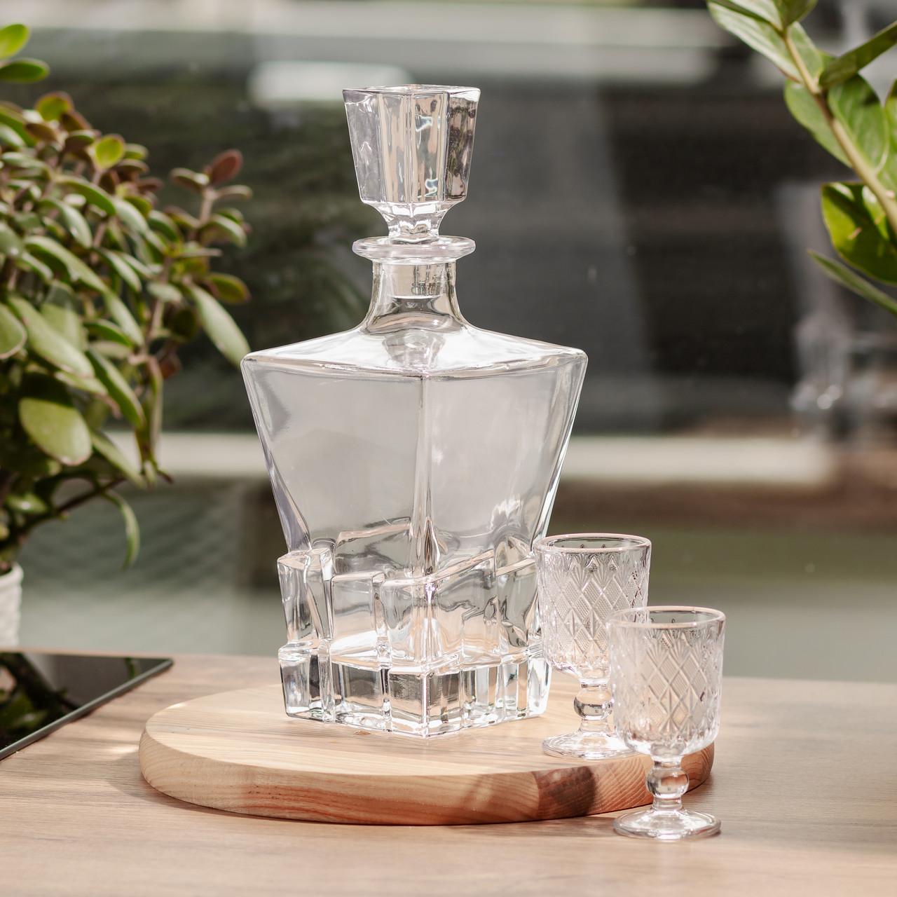 Декантер для виски с пробкой стеклянный под виски 1 л 11х11х28 см (HP-19-32) - фото 2