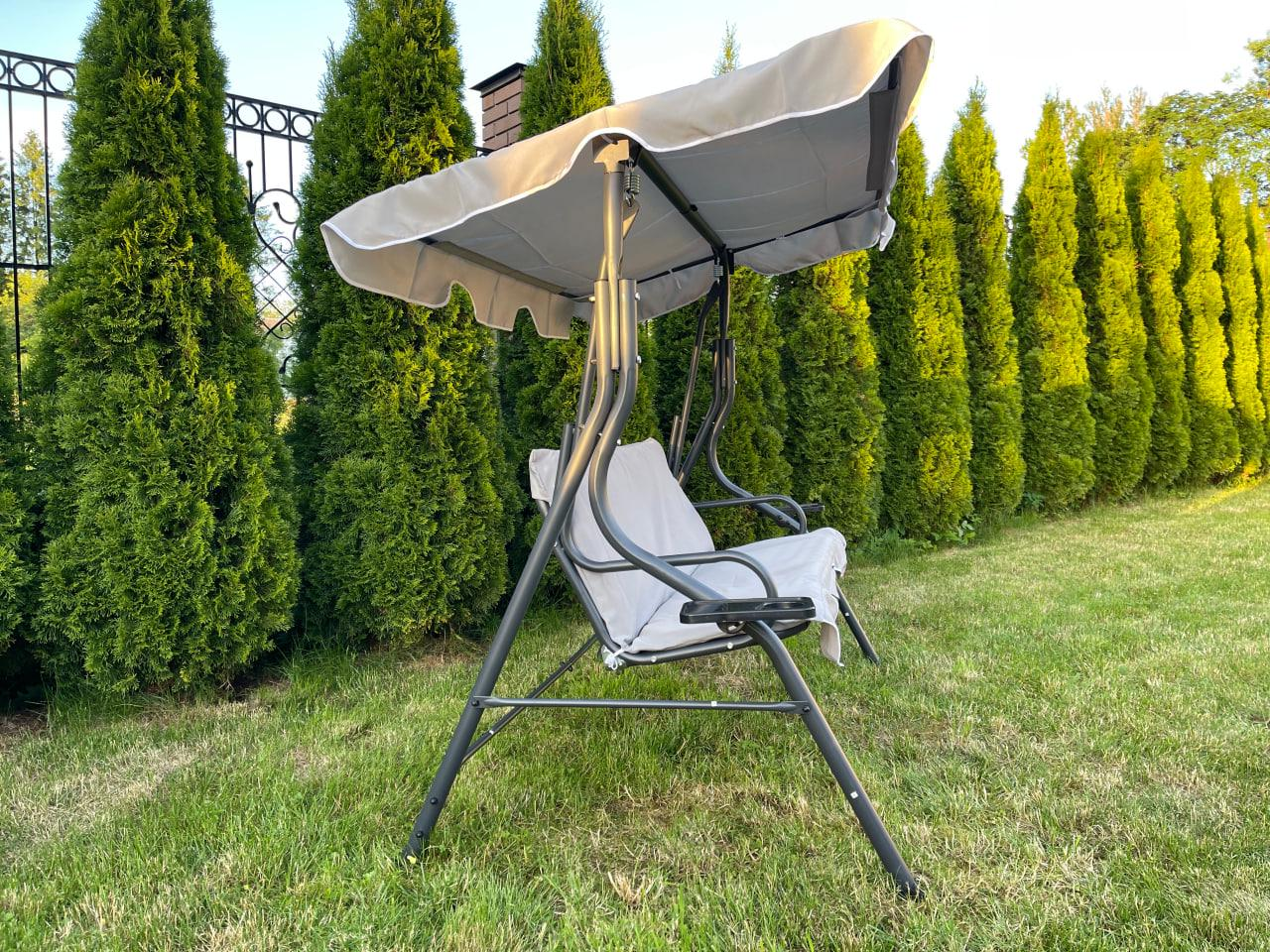 Качеля садовая трехместная VOLSO VS 3088 с подстаканниками и навесом 170x110x153 см Бежевый - фото 5