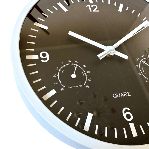 Годинник настінний Timelike M-02-B з термометром та гігрометром 25 см Чорний (1962424913) - фото 2 Годинник настінний Timelike M-02-B з термометром та гігрометром 25 см Чорний (1962424913) - фото 2