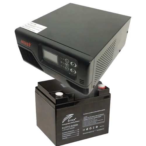 Источник бесперебойного питания с аккумулятором Must EP20-R600W и R-LFP12.8V50Ah LiFePO4 12,8V 50 Ah 600 Вт с чистой синусоидой (30492099)