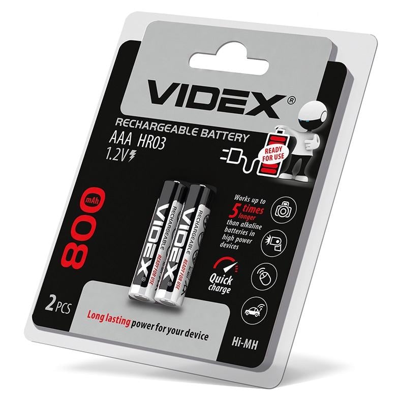 Батарейка аккумуляторная Videx AAA HR03 800 mAh Ni-MH 1,2V 2 шт. (936) - фото 1