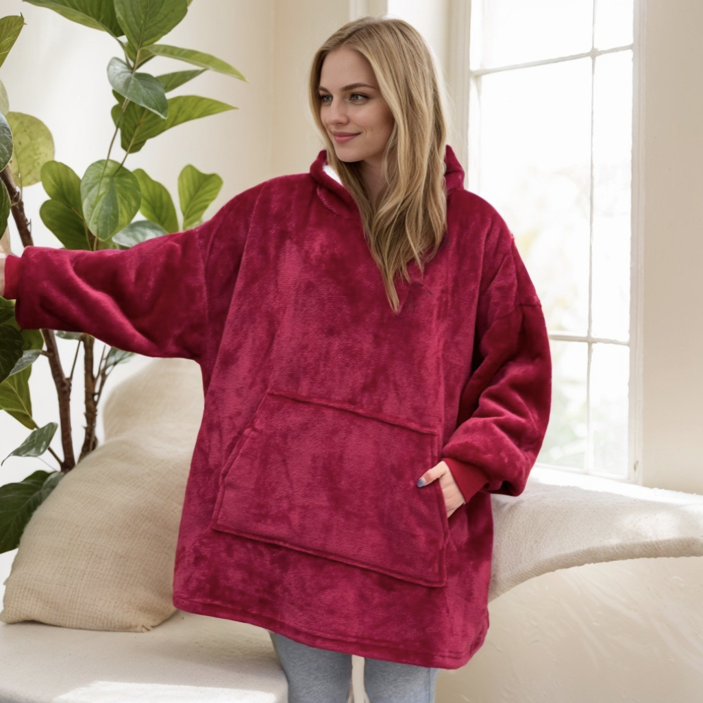 Худи-плед с рукавами и капюшоном Huggle Hoodie оверсайз теплый с большим карманом для рук Красный (Е500185(red)) Худи-плед с рукавами и капюшоном Huggle Hoodie оверсайз теплый с большим карманом для рук Красный (Е500185(red))