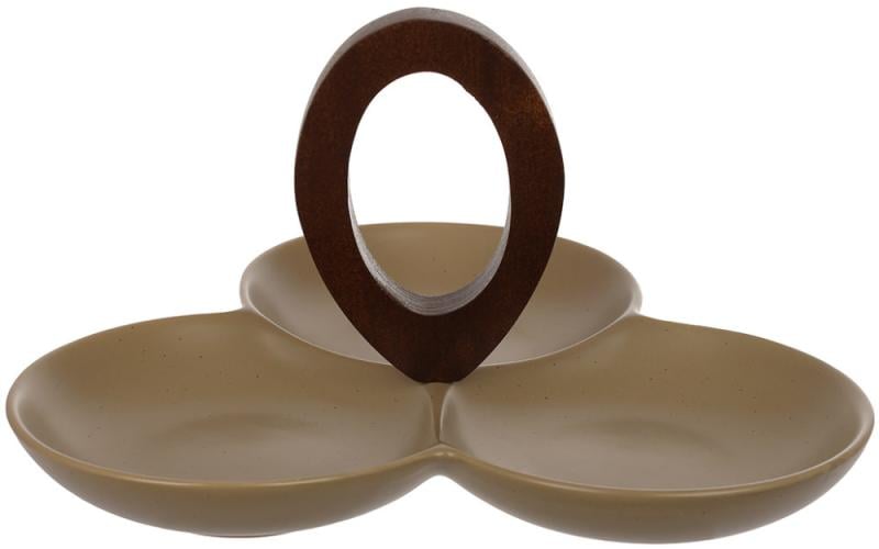 Менажница фарфоровая Natural Serving Grey 3 секции 24x23 см с деревянной ручкой Менажница фарфоровая Natural Serving Grey 3 секции 24x23 см с деревянной ручкой