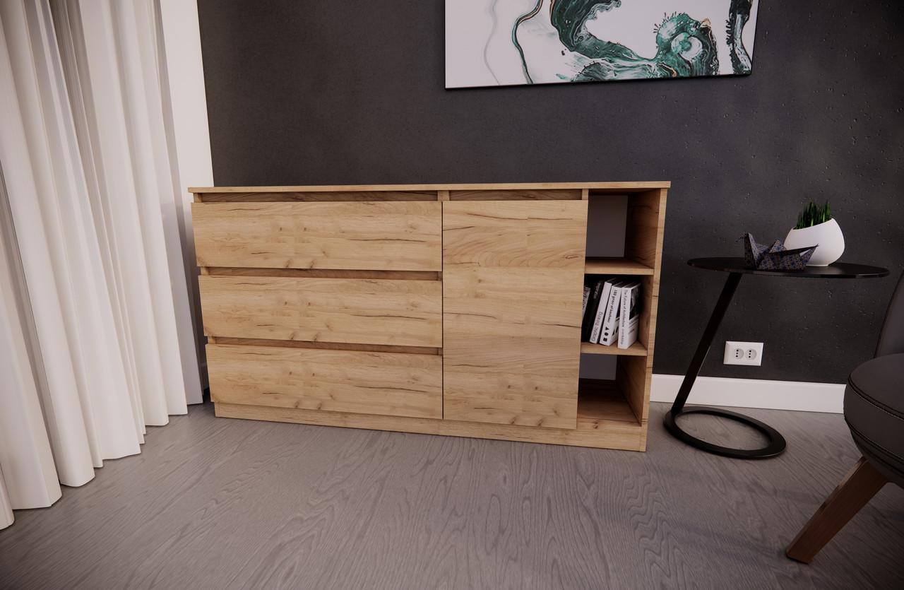 Комод MEBEX на 3 шухляди з боковими полицями 140х40х77 см Дуб Крафт (VERTO3B1400DC) - фото 1